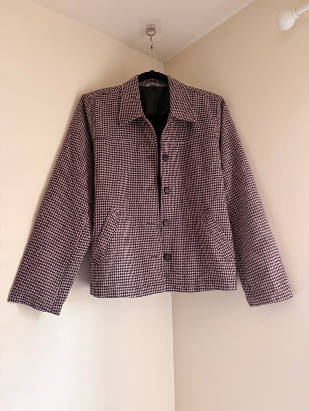 Christopher & Banks Pink and Black Houndstooth Button Jacket